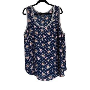 Torrid Top Womens Size 4 26/28 4X Navy Blue Floral Polka Dot Sleeveless Tank Top